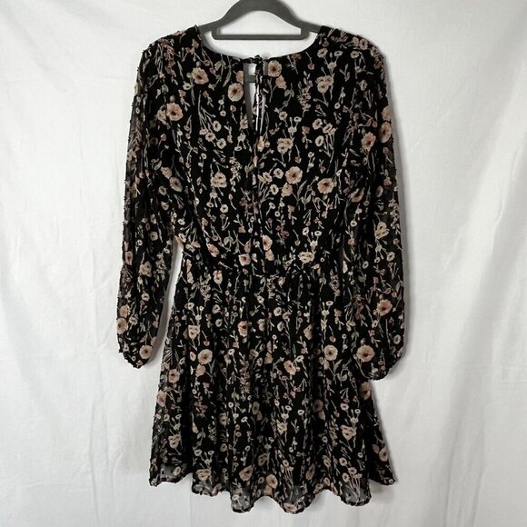 Collective‎ Concepts Black Floral Mini Dress Long Sheer Sleeves Size XS - Picture 9 of 12